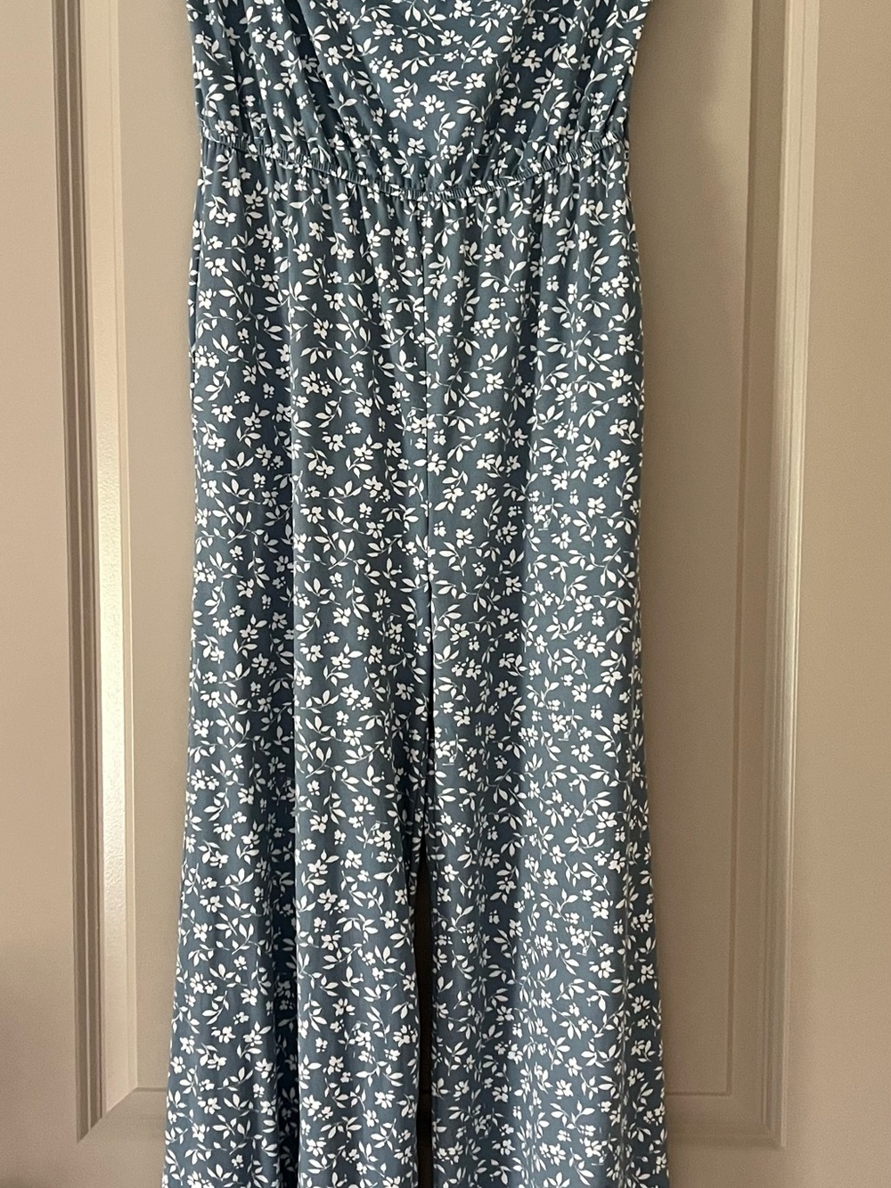 Altar'd State Blue Floral Jumper with White Leaf Print